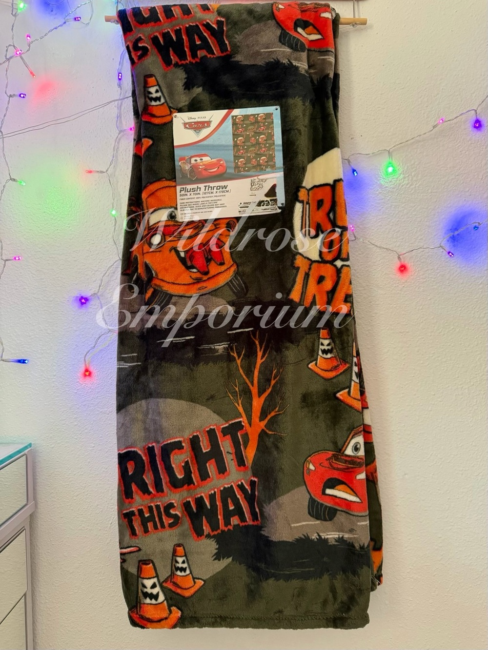 Disney Pixar Cars Halloween Plush Throw Blanket- olive green & orange, 50” x 70”